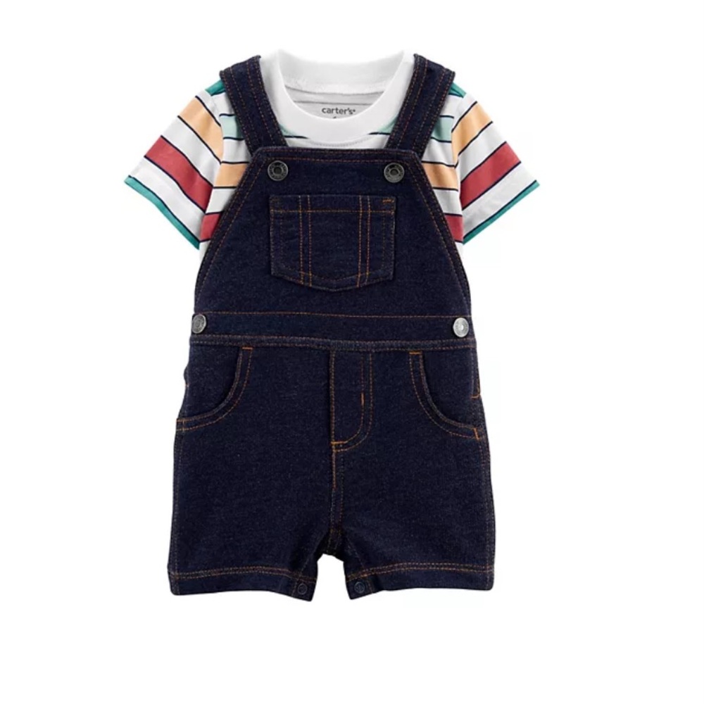 Carter’s Baby Boy 2-Piece Striped Tee & Denim Shortall Set